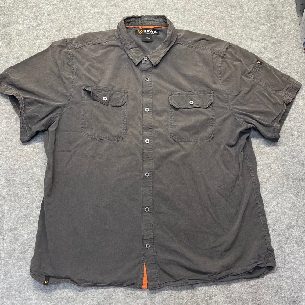 Hawx Work Shirt Mens 2XL Short Sleeve Utility Pocket Cotton Gray Solid